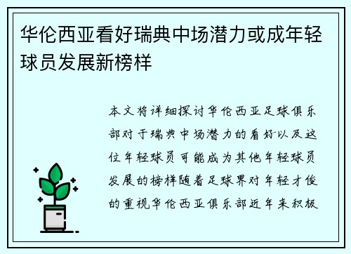 华伦西亚看好瑞典中场潜力或成年轻球员发展新榜样