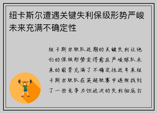 纽卡斯尔遭遇关键失利保级形势严峻未来充满不确定性