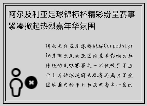 阿尔及利亚足球锦标杯精彩纷呈赛事紧凑掀起热烈嘉年华氛围